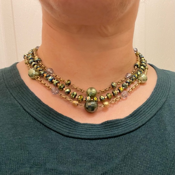 Lia Sophia Multi-Strand Faceted Bead Choker Necklace Lovely Green Gold Tone #495 - Picture 1 of 6